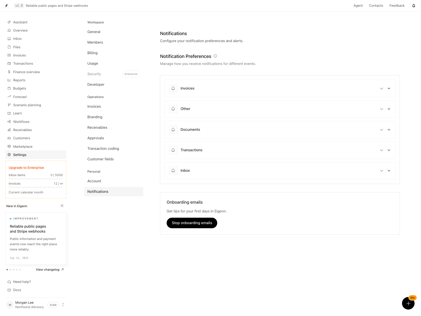 Notification preferences for workspace activity.